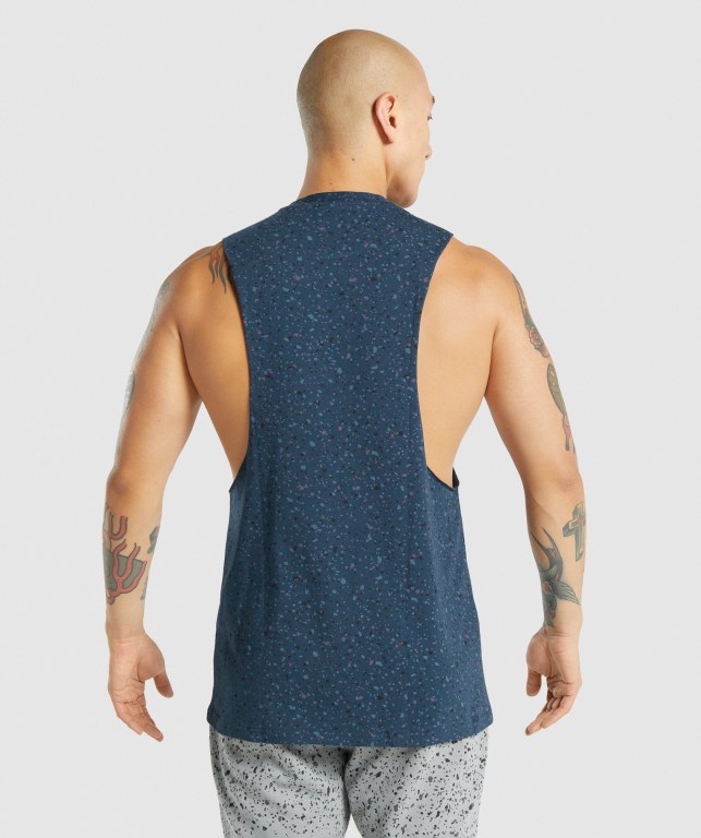 Gymshark Micro Print Drop Arm Men's Tank Tops Navy | UAE-37DYSZ