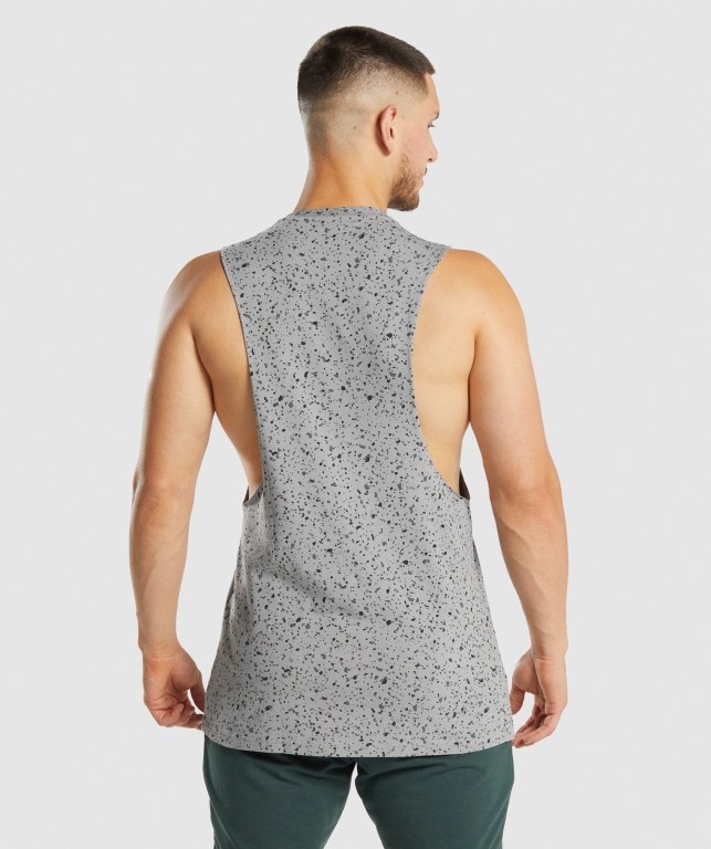 Gymshark Micro Print Drop Arm Men's Tank Tops Grey | UAE-78CVAG