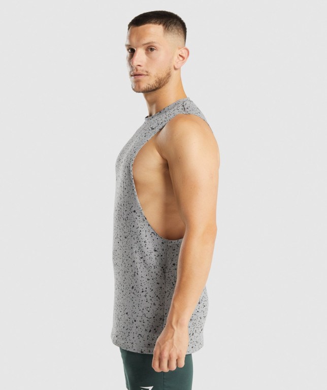 Gymshark Micro Print Drop Arm Men's Tank Tops Grey | UAE-78CVAG