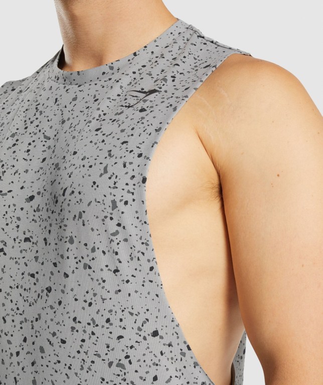 Gymshark Micro Print Drop Arm Men's Tank Tops Grey | UAE-78CVAG