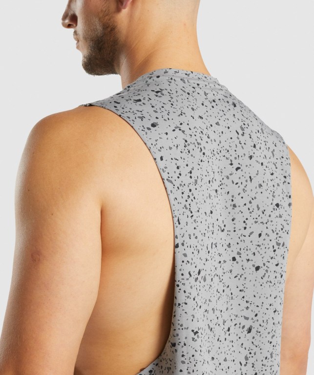 Gymshark Micro Print Drop Arm Men's Tank Tops Grey | UAE-78CVAG