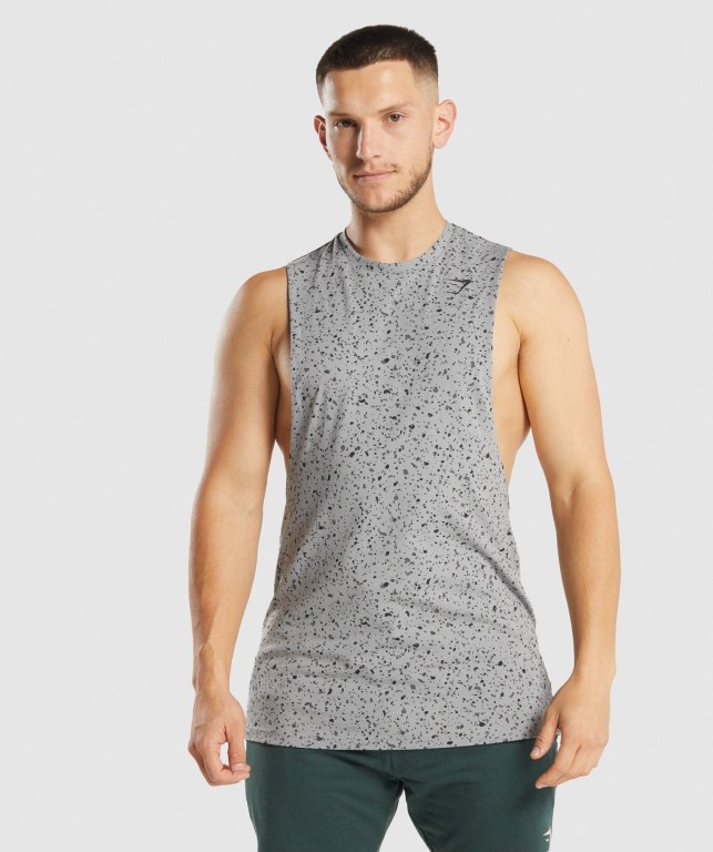 Gymshark Micro Print Drop Arm Men\'s Tank Tops Grey | UAE-78CVAG