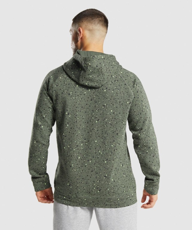 Gymshark Micro Print Men's Hoodies Green | UAE-54AHXR