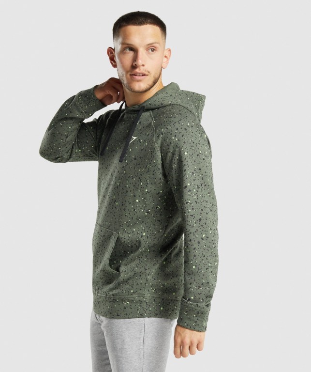 Gymshark Micro Print Men's Hoodies Green | UAE-54AHXR