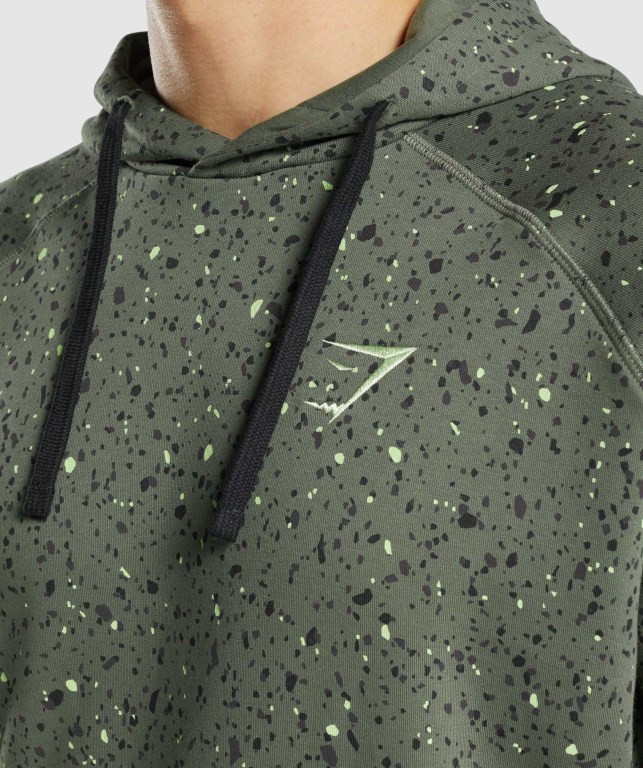 Gymshark Micro Print Men's Hoodies Green | UAE-54AHXR