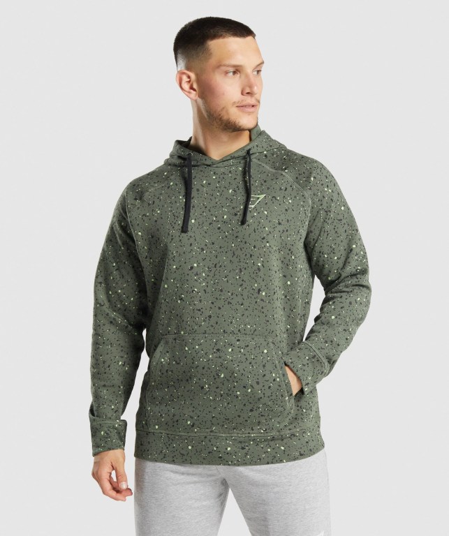 Gymshark Micro Print Men\'s Hoodies Green | UAE-54AHXR