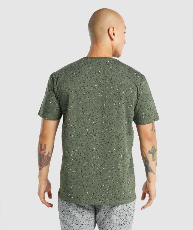 Gymshark Micro Print Men's T Shirts Green | UAE-26HXDM