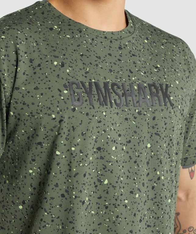 Gymshark Micro Print Men's T Shirts Green | UAE-26HXDM