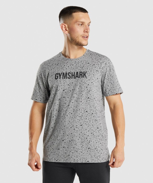 Gymshark Micro Print Men\'s T Shirts Light Grey | UAE-24IZMO