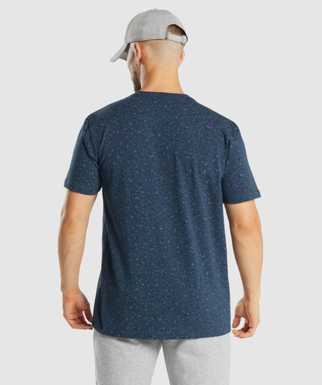 Gymshark Micro Print Men's T Shirts Navy | UAE-02CJOV