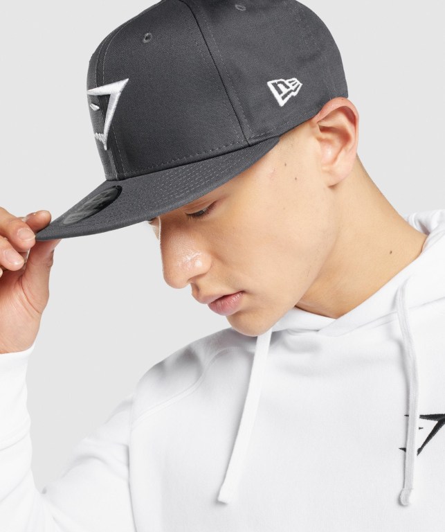 Gymshark New Era 9Fifty Snapback Men's Headwear Grey / White | UAE-69RHKQ