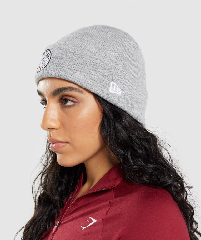 Gymshark New Era Legacy Cuff Knit Men's Headwear Grey | UAE-07JMSB