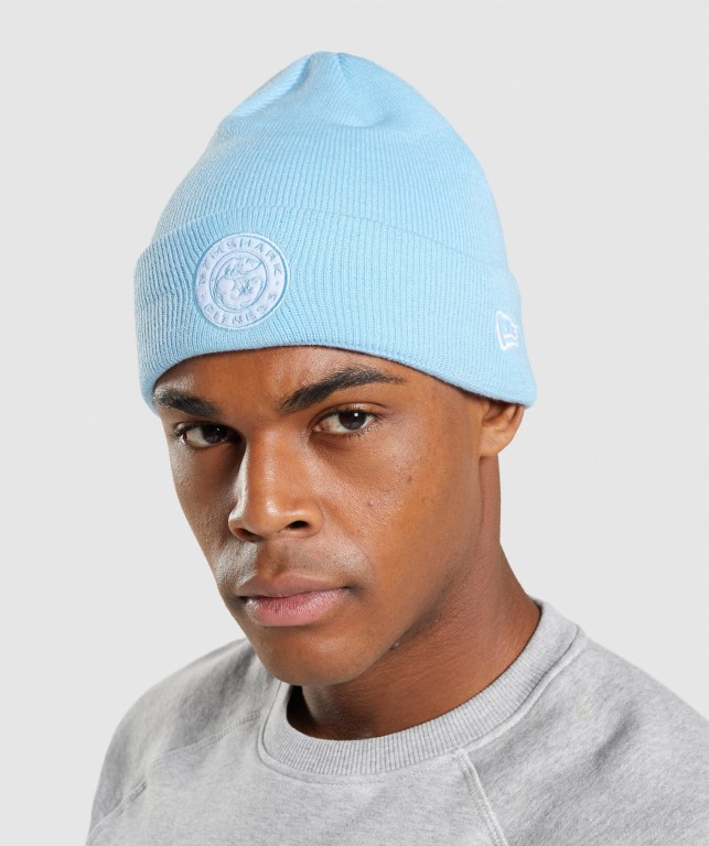 Gymshark New Era Legacy Cuff Knit Men's Headwear Blue | UAE-21EFGM