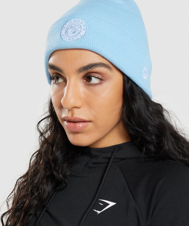 Gymshark New Era Legacy Cuff Knit Men\'s Headwear Blue | UAE-21EFGM