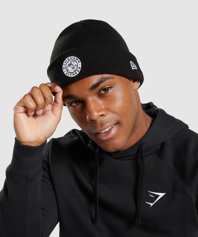 Gymshark New Era Legacy Cuff Knit Men's Headwear Black | UAE-93UGMC