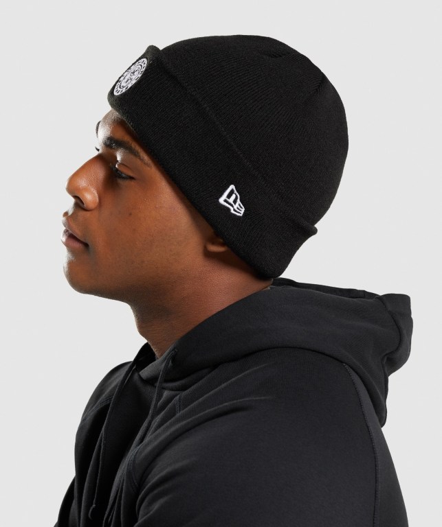 Gymshark New Era Legacy Cuff Knit Men's Headwear Black | UAE-93UGMC