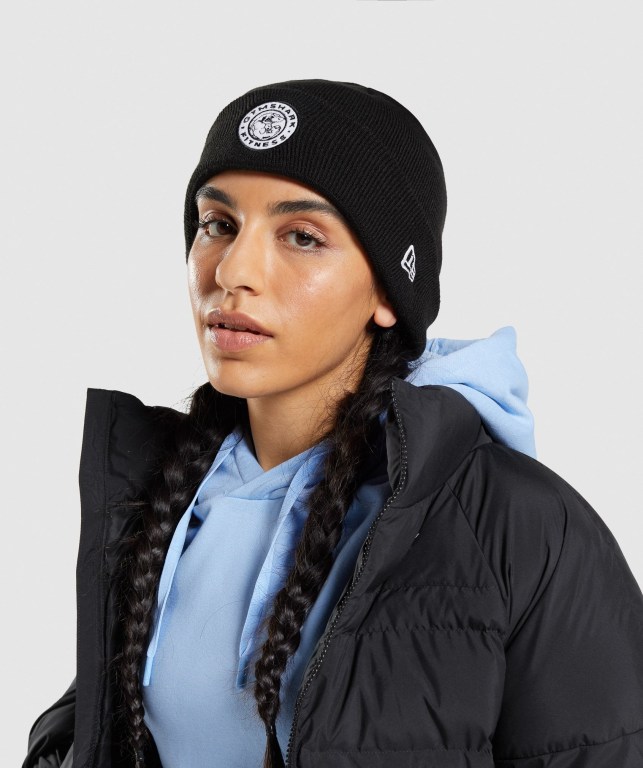 Gymshark New Era Legacy Cuff Knit Women\'s Headwear Black | UAE-89RQDT