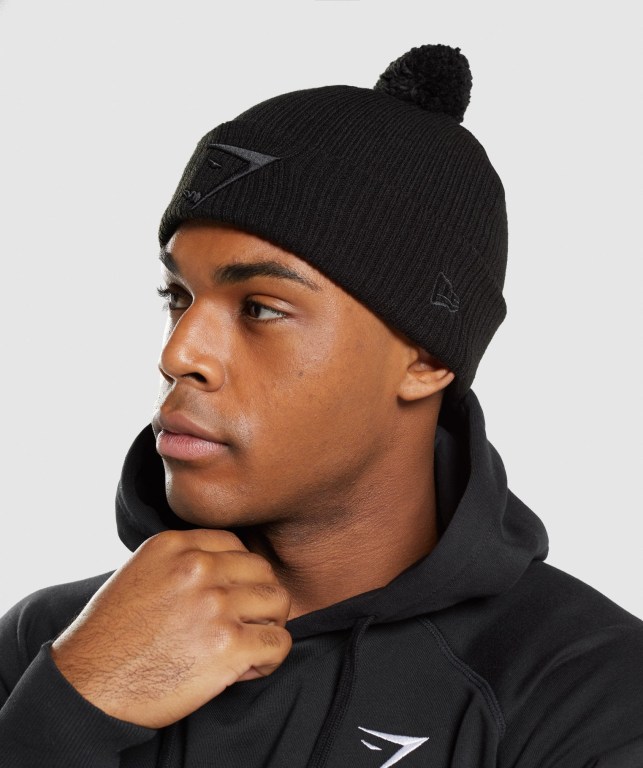 Gymshark New Era Mini Pom Men's Headwear Black | UAE-21YKBJ