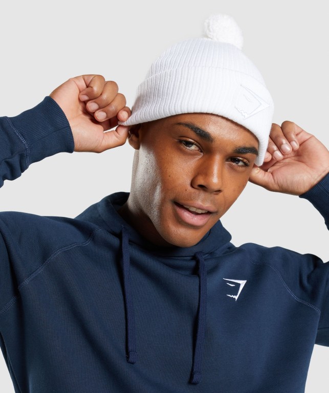 Gymshark New Era Mini Pom Men's Headwear White | UAE-46BIOG