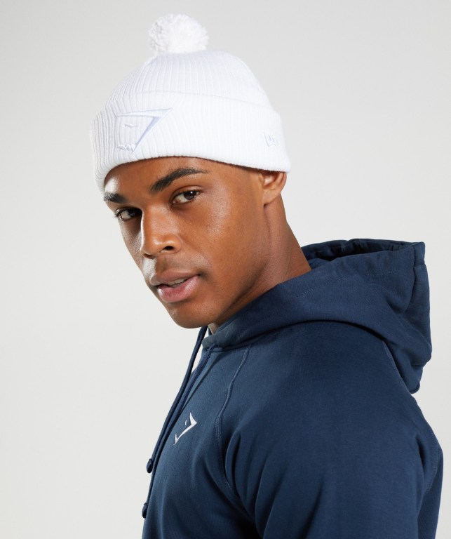 Gymshark New Era Mini Pom Men's Headwear White | UAE-46BIOG