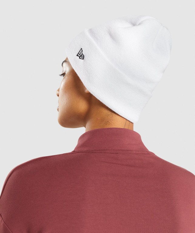 Gymshark New Era Sharkhead Cuff Knit Men's Headwear White | UAE-32ASNW