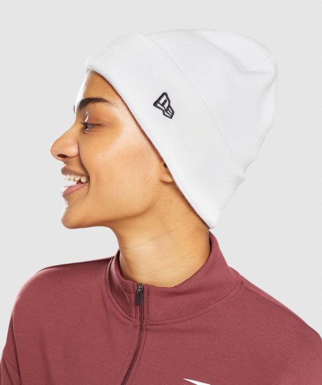 Gymshark New Era Sharkhead Cuff Knit Men's Headwear White | UAE-32ASNW