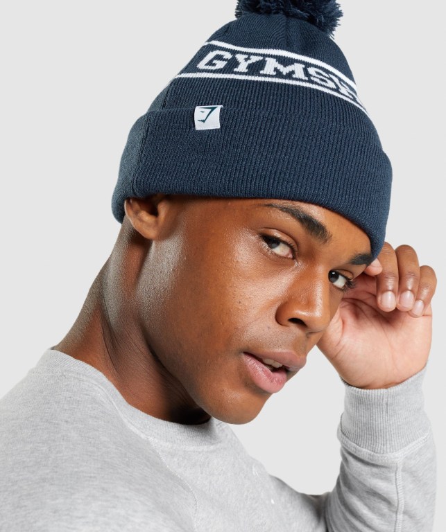 Gymshark New Era Tab Beanie Men's Headwear Blue | UAE-38DWUG