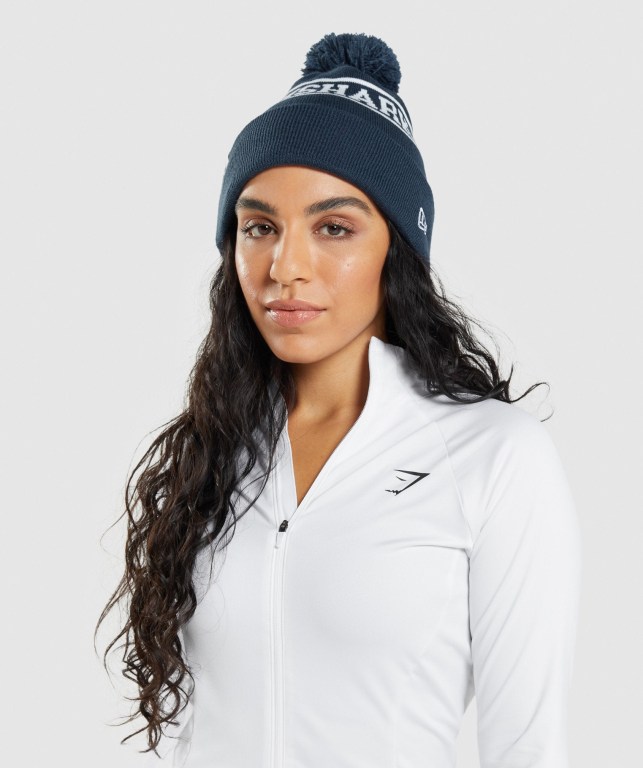 Gymshark New Era Tab Beanie Women\'s Headwear Blue | UAE-09LSWA