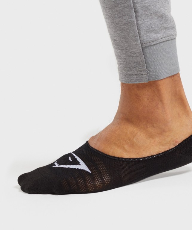 Gymshark No Show 3pk Men's Socks Black | UAE-59KJZM