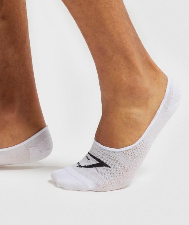 Gymshark No Show 3pk Men's Socks White | UAE-90TSHW