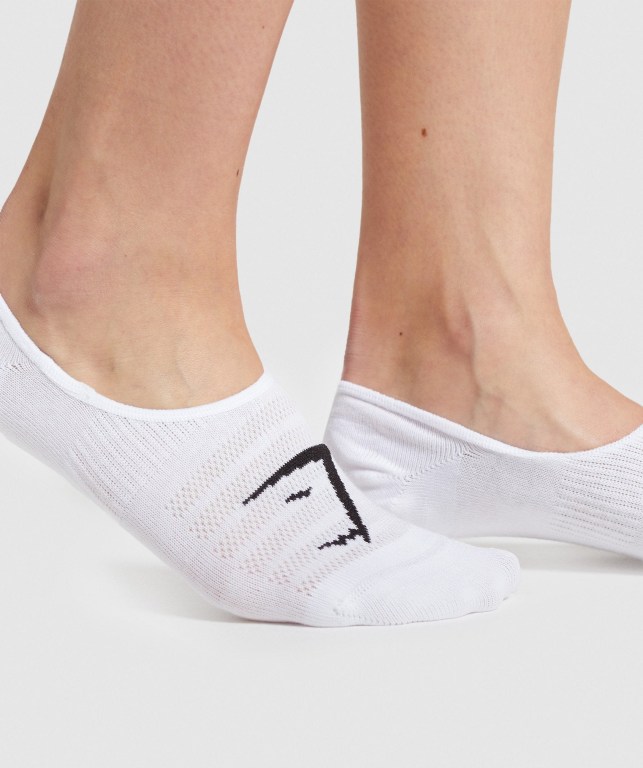 Gymshark No Show 3pk Men's Socks White | UAE-90TSHW