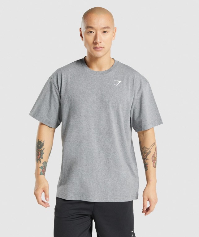 Gymshark Oversized Men\'s T Shirts Grey | UAE-27JDHW