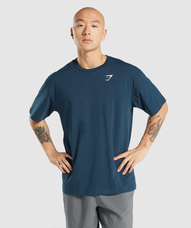 Gymshark Oversized Men\'s T Shirts Navy | UAE-94MQNV