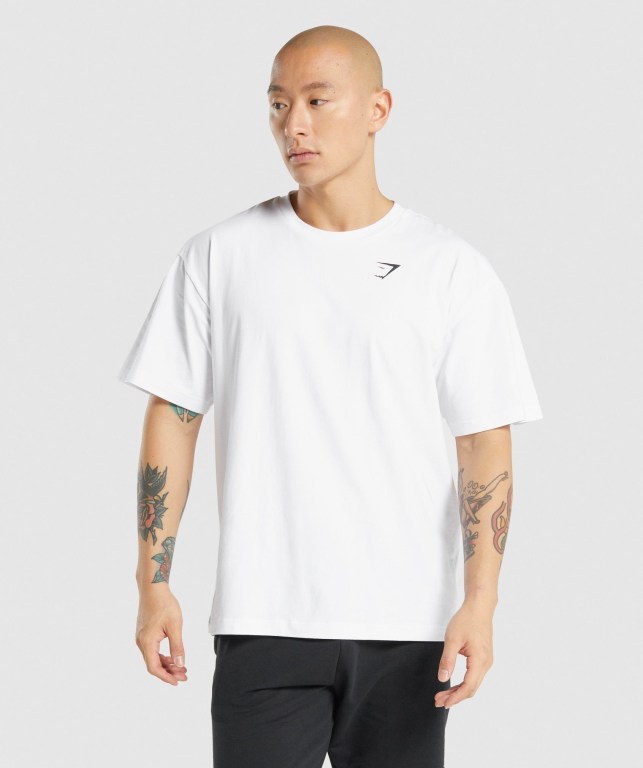 Gymshark Oversized Men\'s T Shirts White | UAE-24JTBK