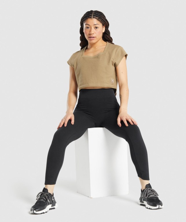 Gymshark Pause Crop Top Women's T Shirts Light Brown | UAE-72BZRI