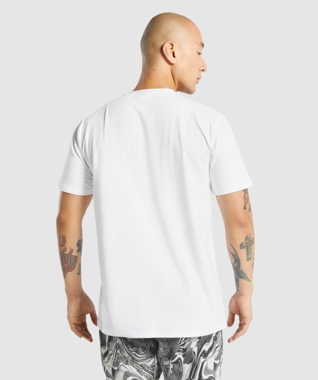 Gymshark Pre-Workout Men's T Shirts White | UAE-84OMQV