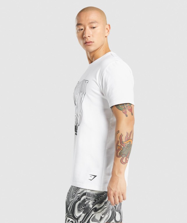 Gymshark Pre-Workout Men's T Shirts White | UAE-84OMQV