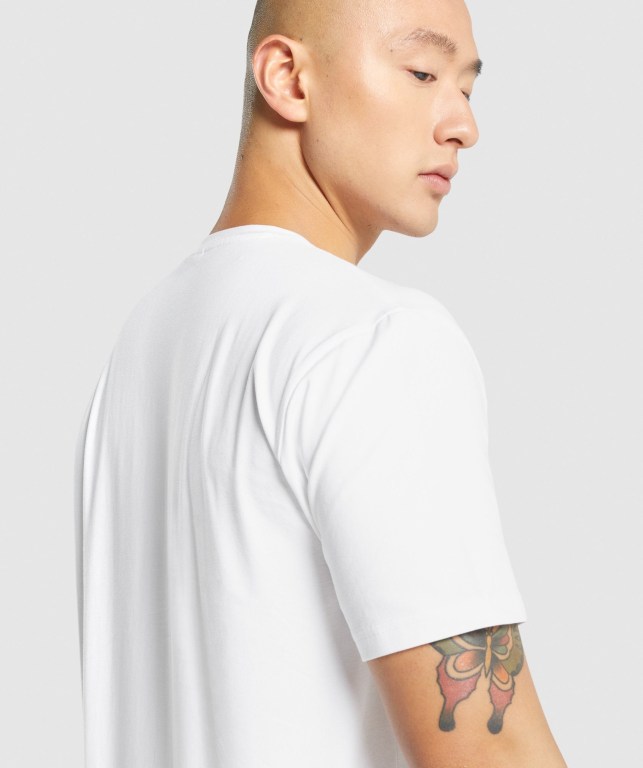 Gymshark Pre-Workout Men's T Shirts White | UAE-84OMQV