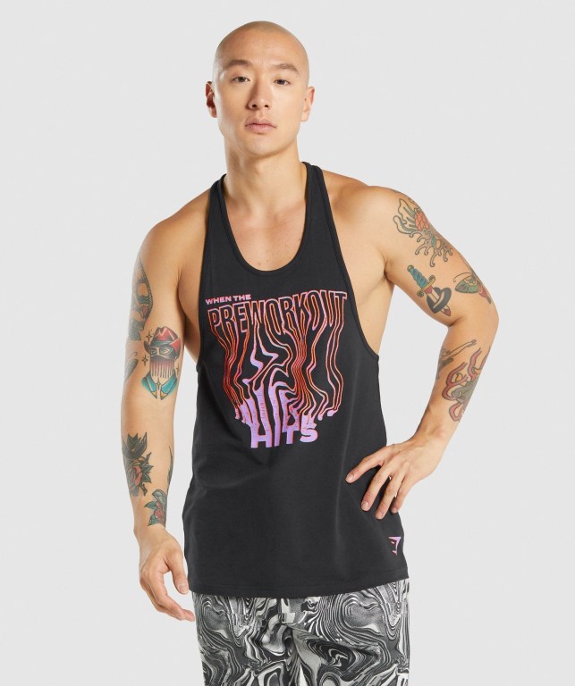 Gymshark Pre-Workout Men\'s Tank Tops Black | UAE-95RGKS