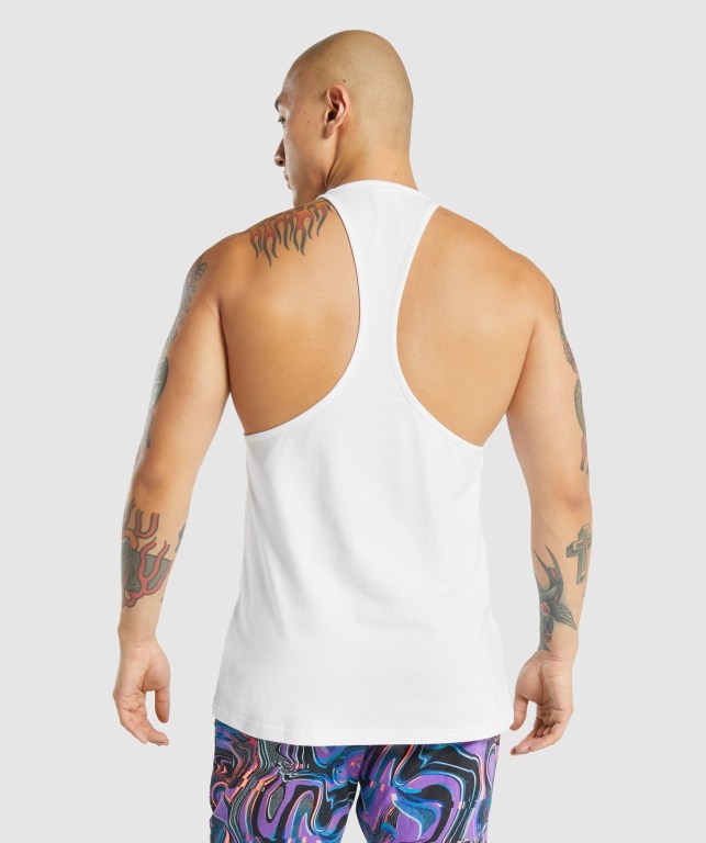 Gymshark Pre-Workout Men's Tank Tops White | UAE-14JKGT