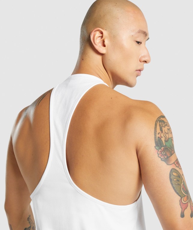 Gymshark Pre-Workout Men's Tank Tops White | UAE-14JKGT