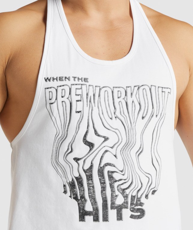 Gymshark Pre-Workout Men's Tank Tops White | UAE-14JKGT