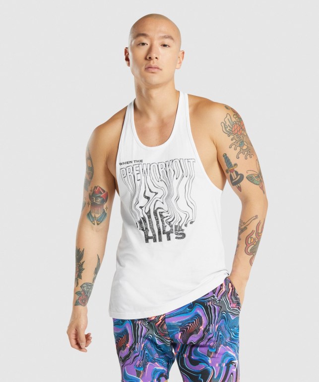 Gymshark Pre-Workout Men\'s Tank Tops White | UAE-14JKGT