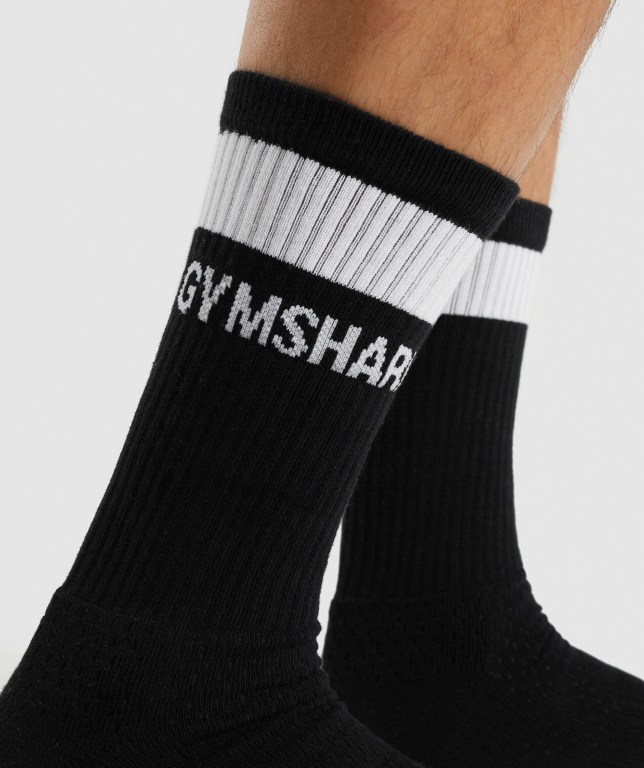 Gymshark Premium Logo 1pk Men's Socks Black | UAE-02QZAS