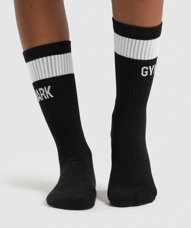 Gymshark Premium Logo 1pk Men's Socks Black | UAE-02QZAS