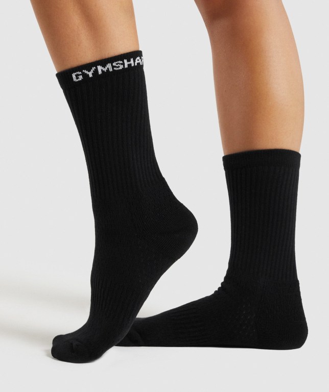 Gymshark Premium Logo 1pk Men\'s Socks Black | UAE-40MKJQ