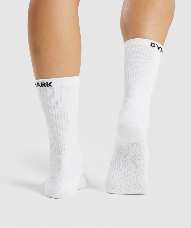 Gymshark Premium Logo 1pk Men's Socks White | UAE-20UXLF