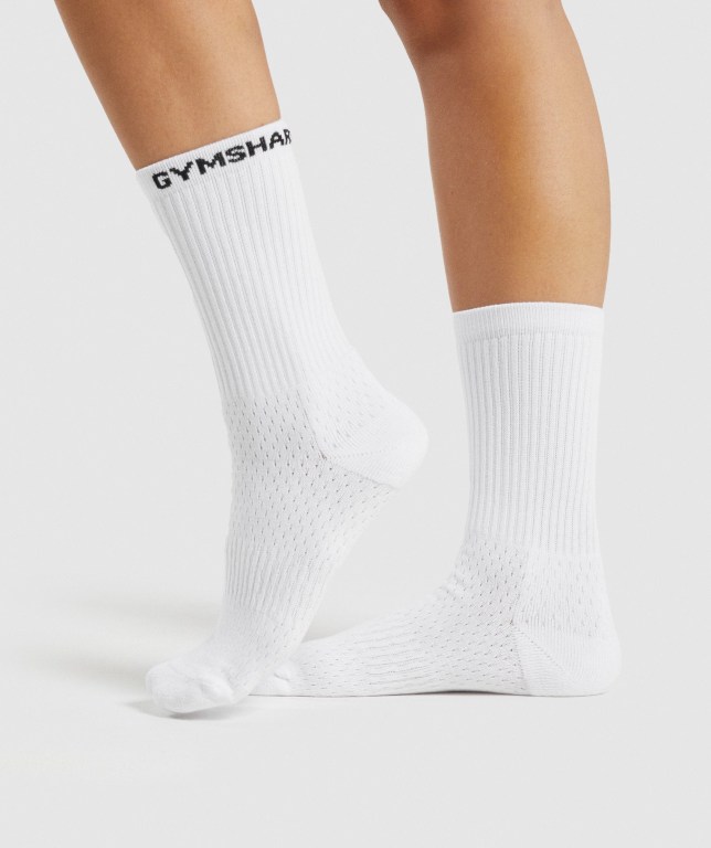 Gymshark Premium Logo 1pk Men\'s Socks White | UAE-20UXLF