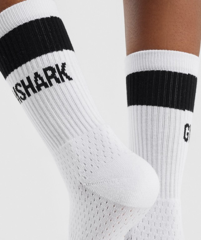 Gymshark Premium Logo 1pk Men's Socks White | UAE-69QMFS