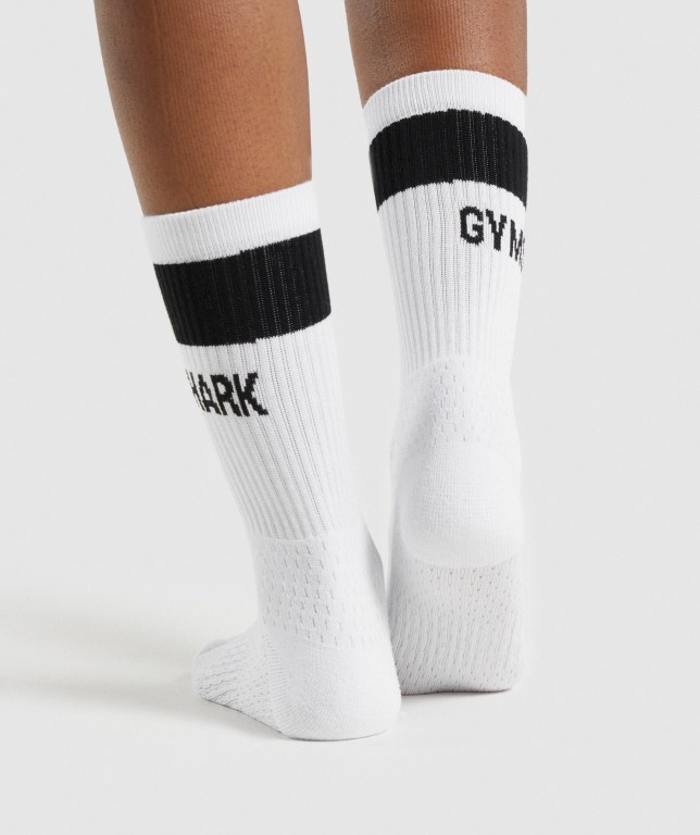 Gymshark Premium Logo 1pk Men's Socks White | UAE-69QMFS